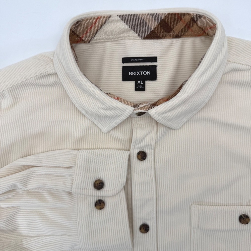 Brixton Button Up Mens XL Cream Corduroy Bowery Standard Fit Long Sleeve Shirt